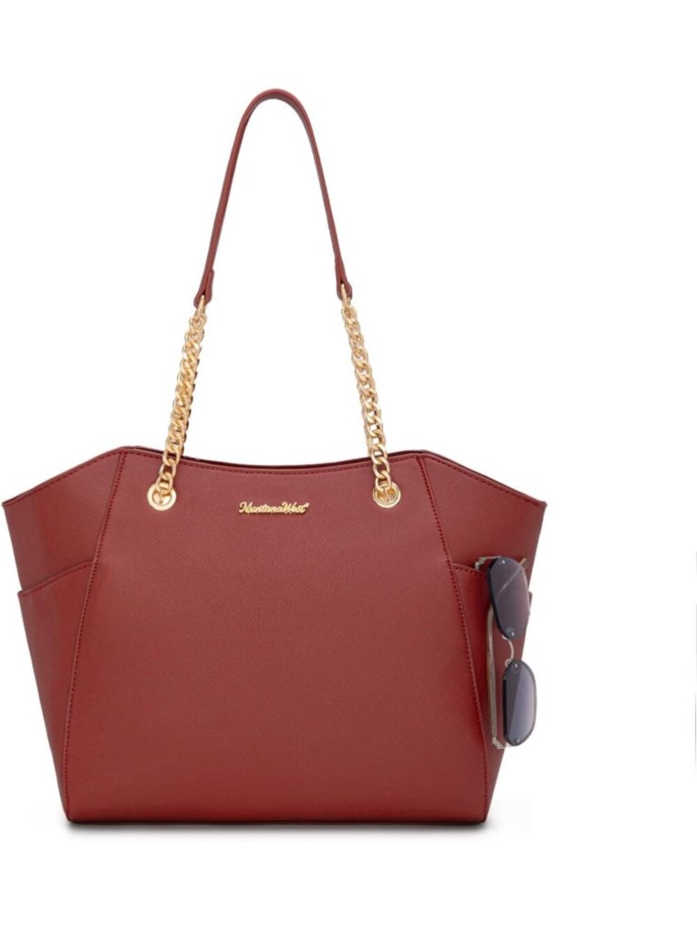 Women's Fiery Red Vegan Leather Tote Satchel Handbag Top Handle Crossbody Bag